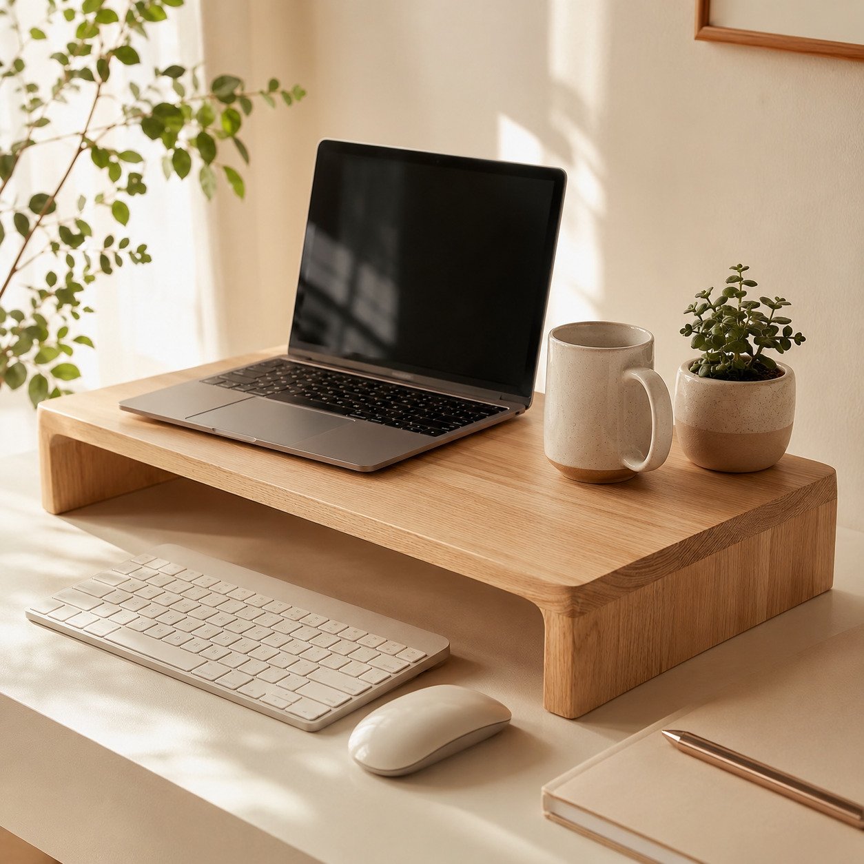 Soporte de madera natural para monitor